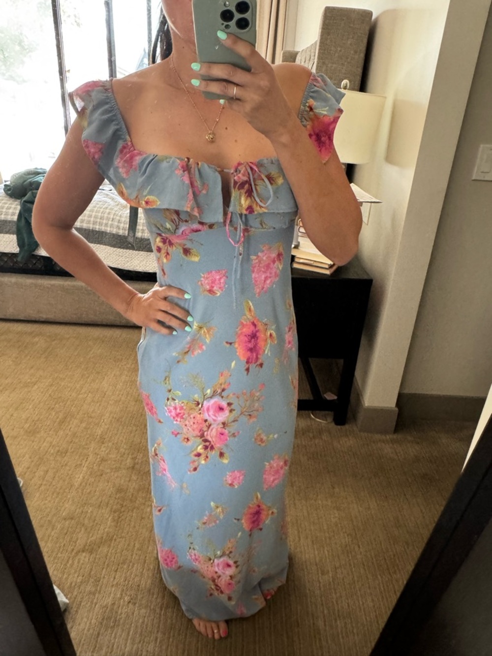 Floral Ruffle Maxi Dress in Powder Blue - Women